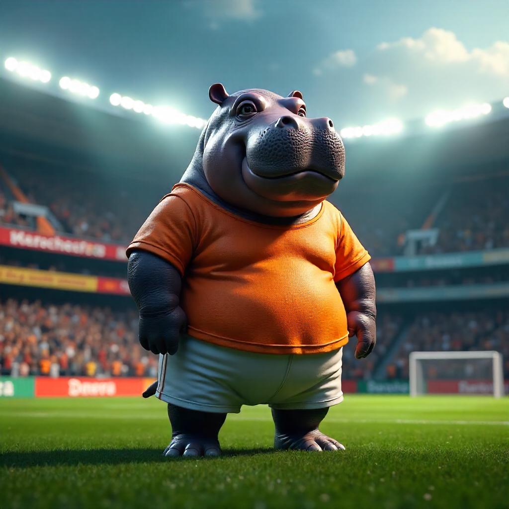 Hyperreal 3D Hippo in a Stadium