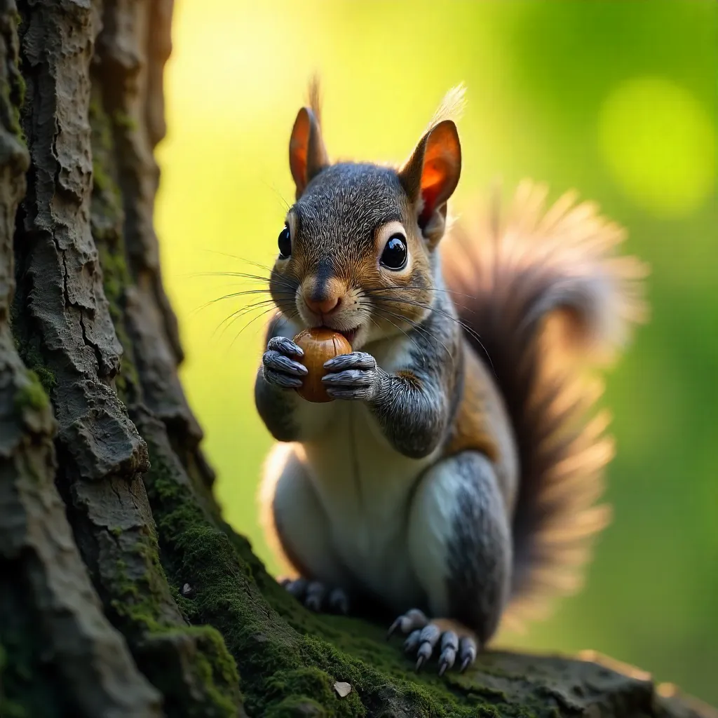 Adorable Squirrel Dining Amid Tree Canopy