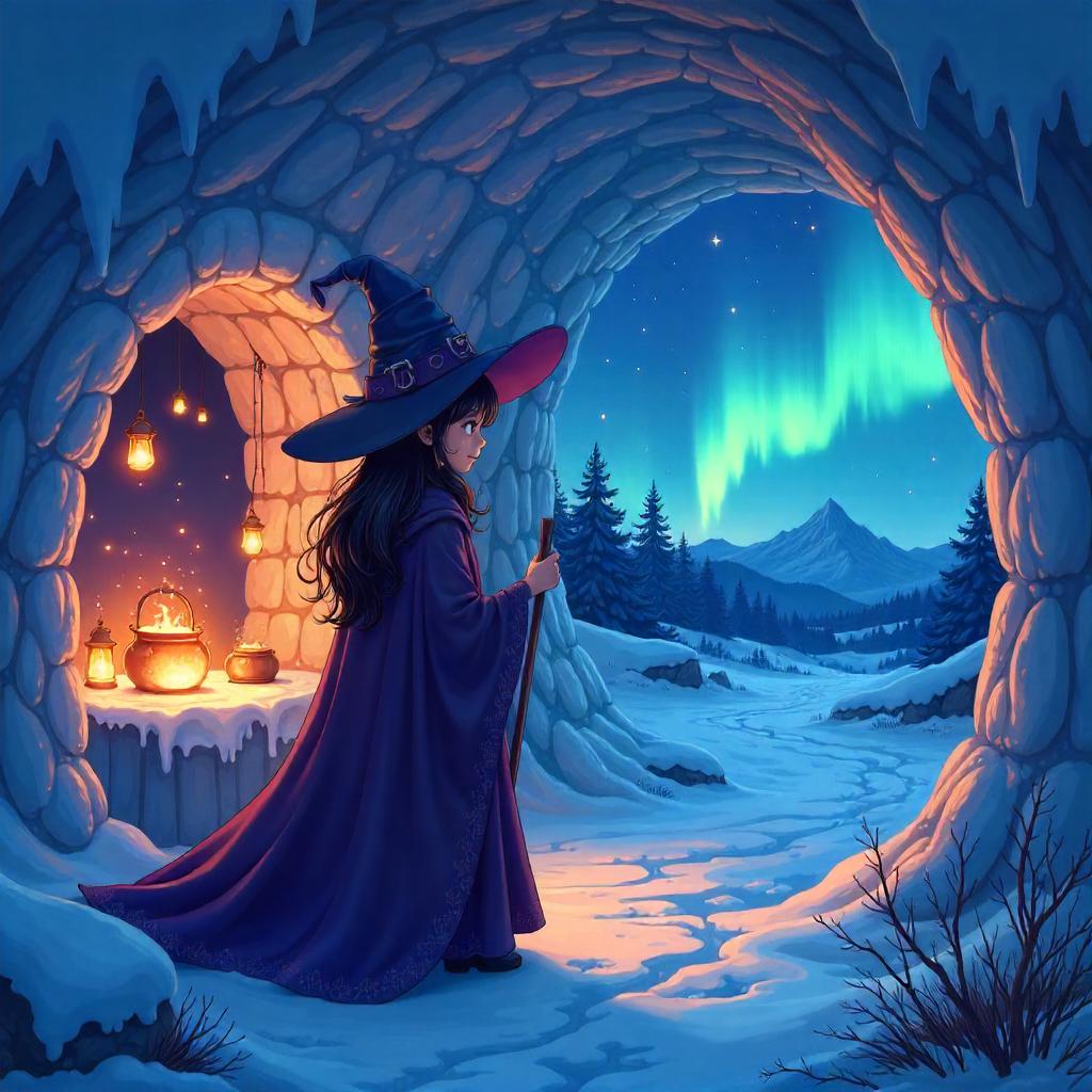 Snowbound Witch in an Igloo - Anime Style