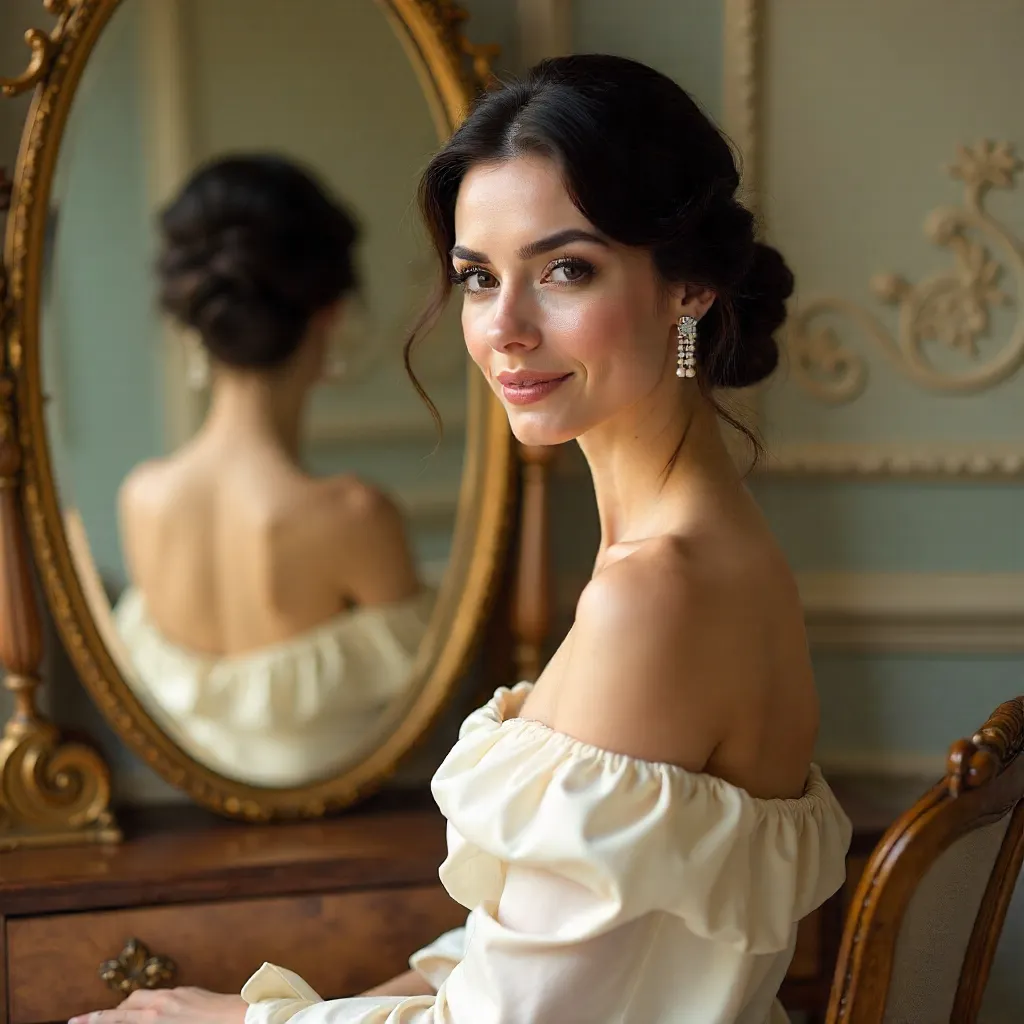 Mirror-lit Serenity: An Elegant Portrait with Reflection