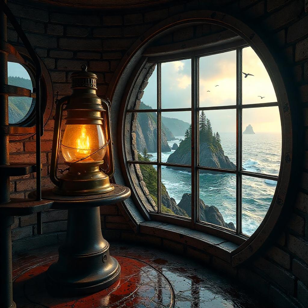 Photoreal Archipelago Seen from Inside a Lighthouse