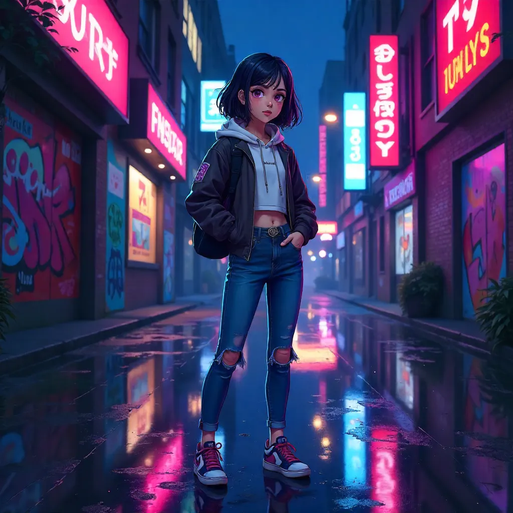 Neon Night Latina in Anime Streetwear