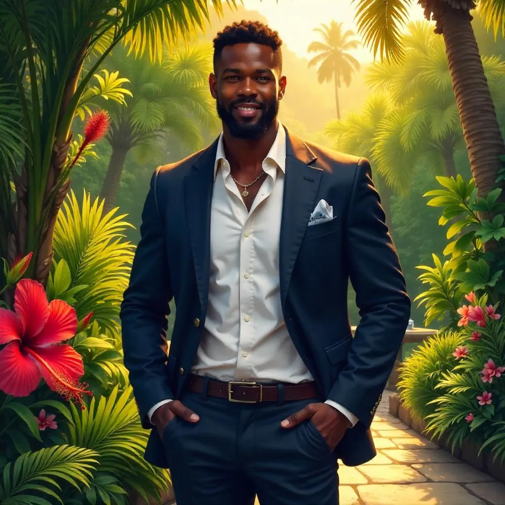 Confident Black Man in a Garden — Digital Art