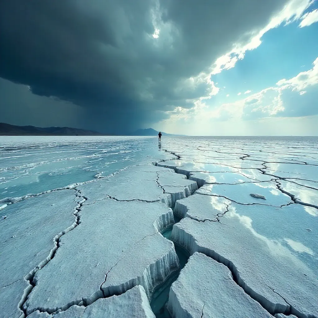 Cracked Salt Flats Under Stormy Skies