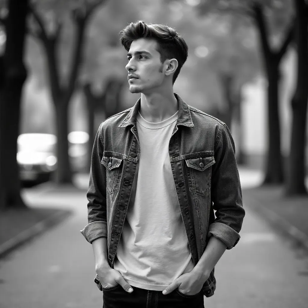 Thoughtful Outdoor Portrait in Black-and-White