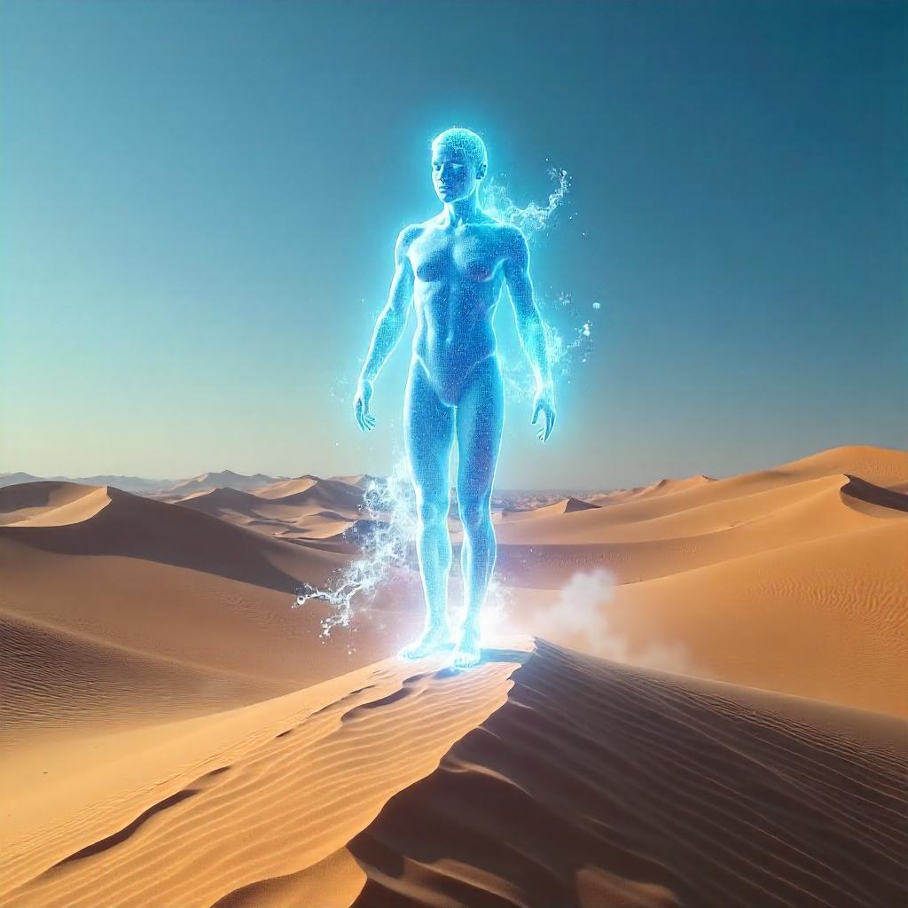 Photoreal Energy Being Over Desert Sand Dunes