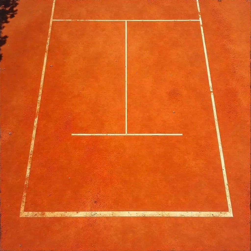 Minimalist Clay Tennis Court with White Lines