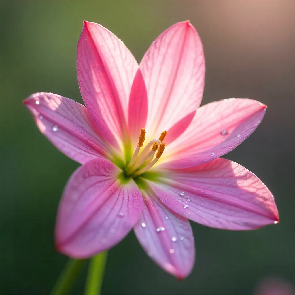 Macro Pink Zephyranthes in Soft Bokeh