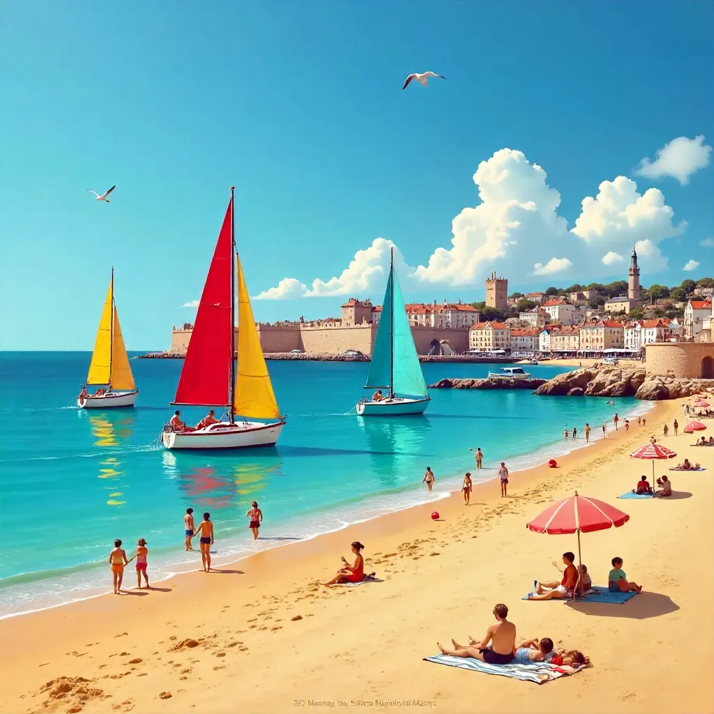 Vibrant Saint-Malo Beach Day with Sailboats