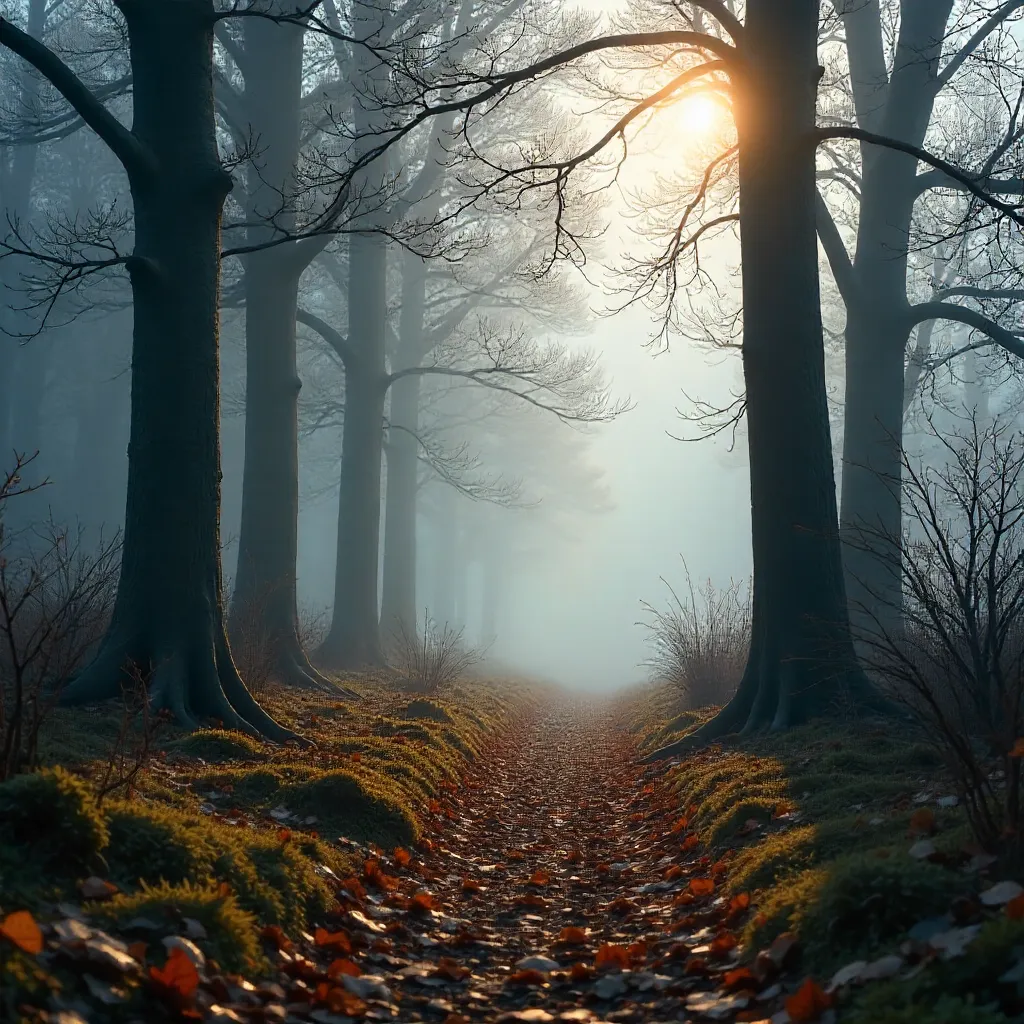 Foggy Autumn Forest: Bare Branches and Mist
