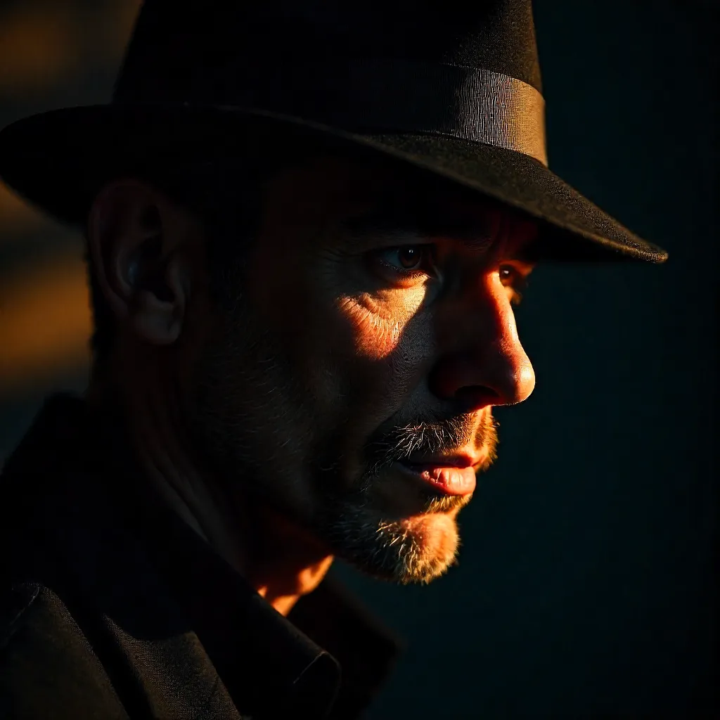 Shadowed Fedora: A Dramatic Chiaroscuro Portrait
