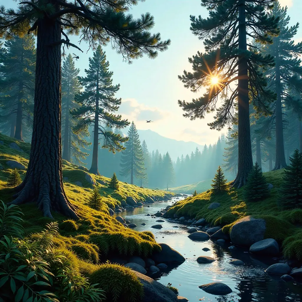 Peaceful Pine Forest Under a Clear Blue Sky