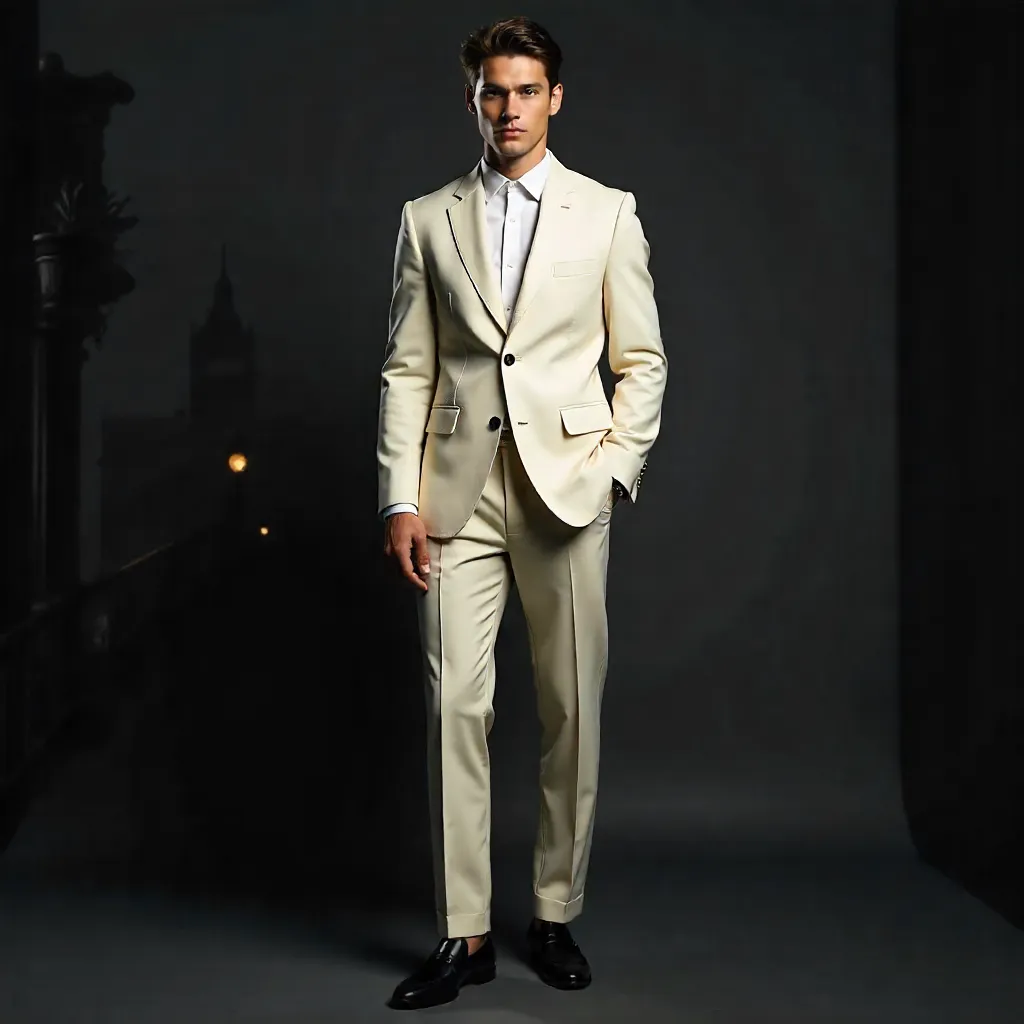 Contemporary London Elegance in a Cream Suit
