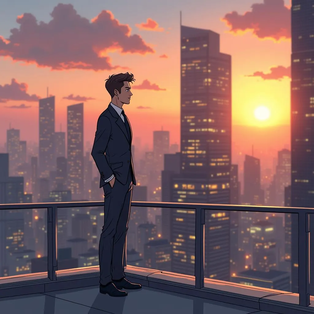 Rooftop Twilight: Anime Professional on the Edge