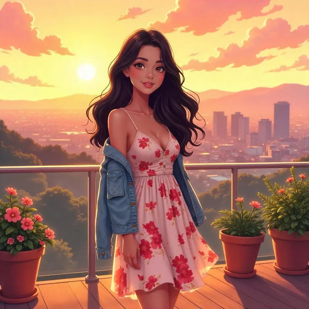 Terrace Twilight: Latina Woman in Anime Style