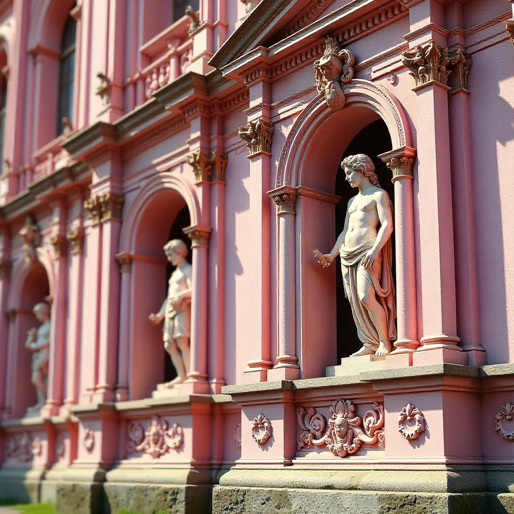 Close-Up of a Pink Ornate Church Facade