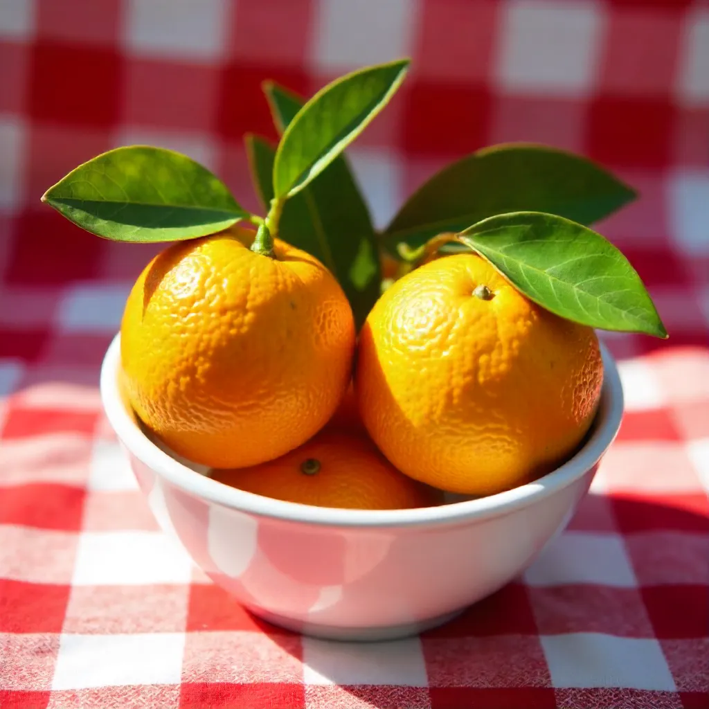 Two Tangerines in a Bright Checkered Bowl