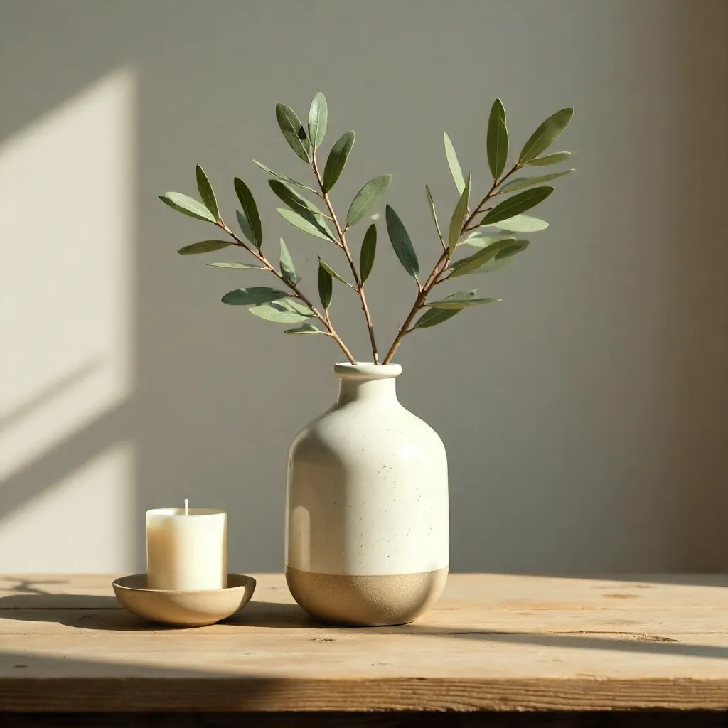 Wabi-Sabi Minimalist Vase with Olive Branches