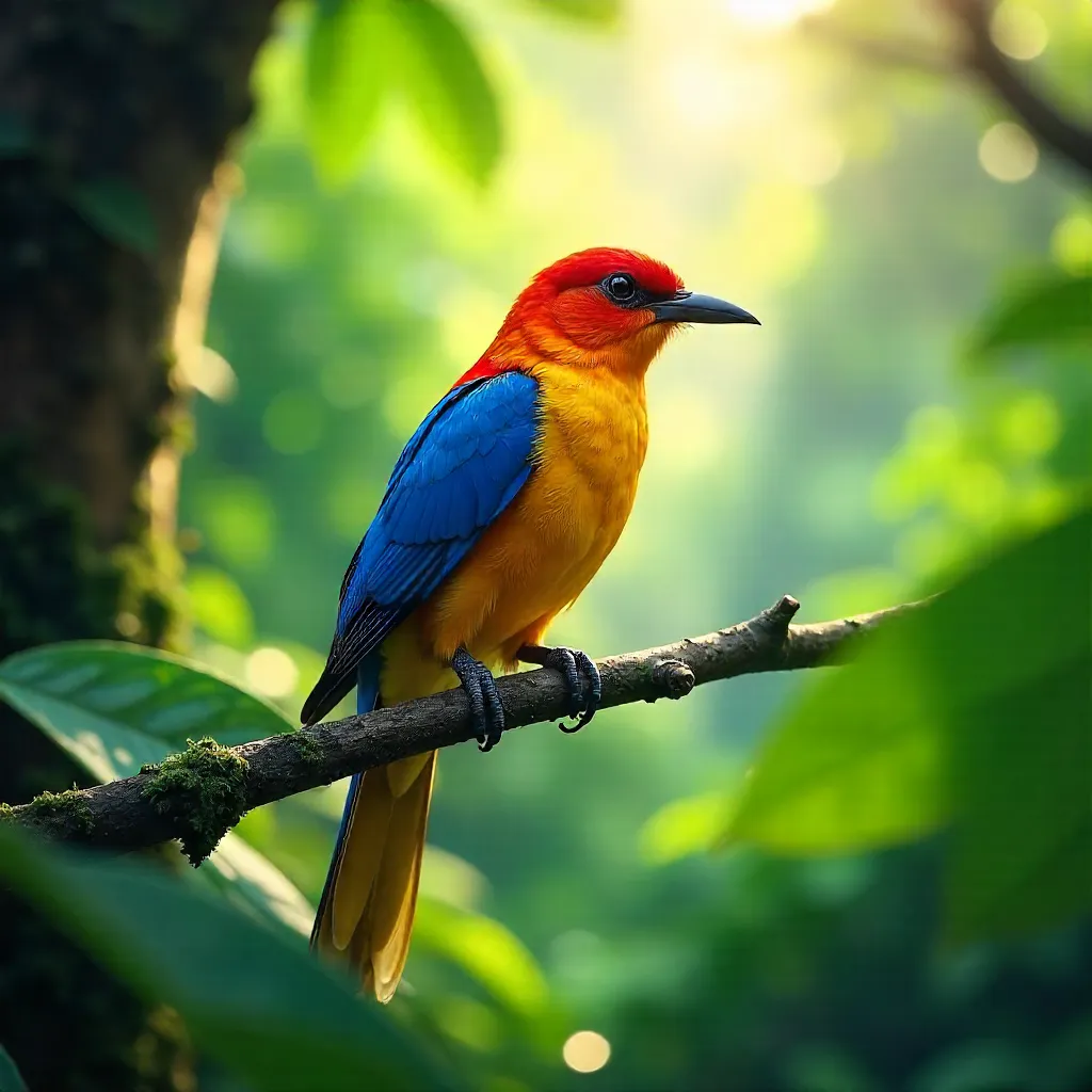 Bright Bird in a Lush Green Forest