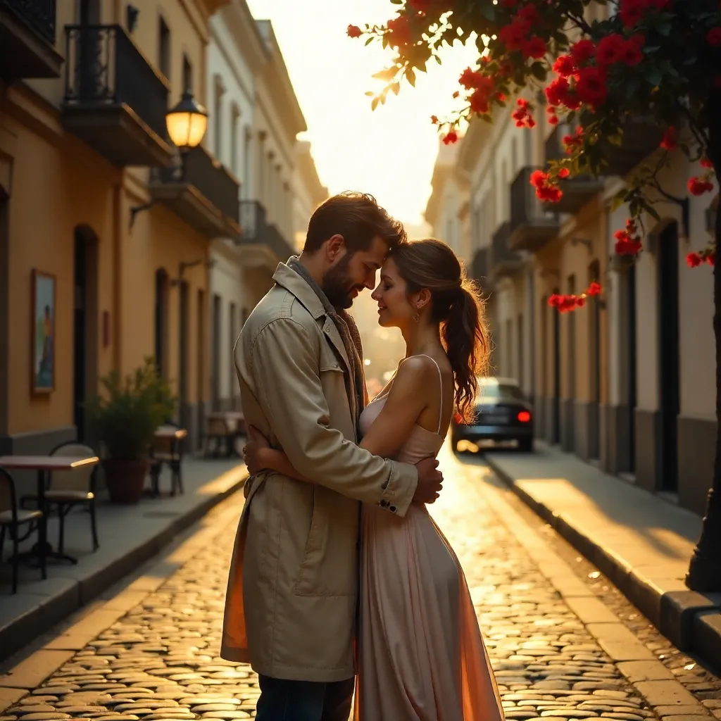 Embrace on a Buenos Aires Cobblestone Street