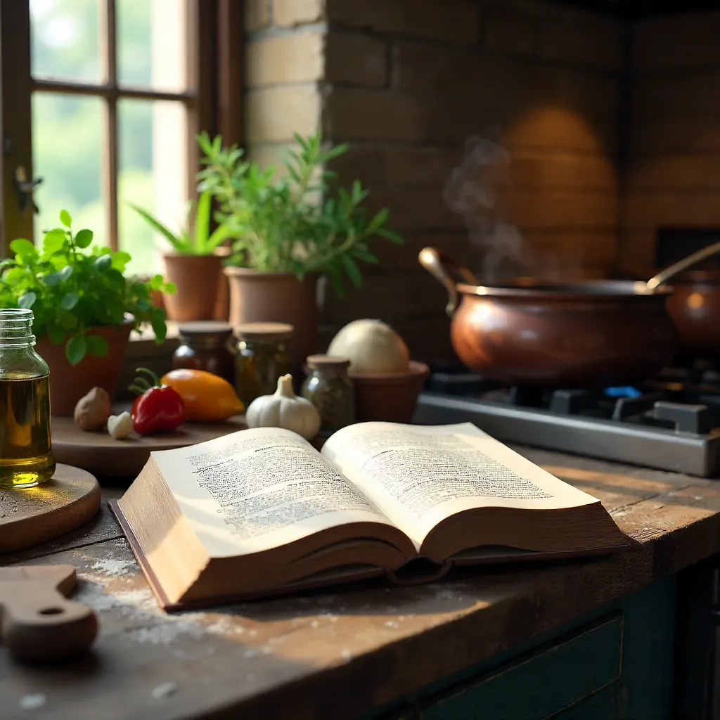 Open Cookbook in a Cozy Kitchen Studio
