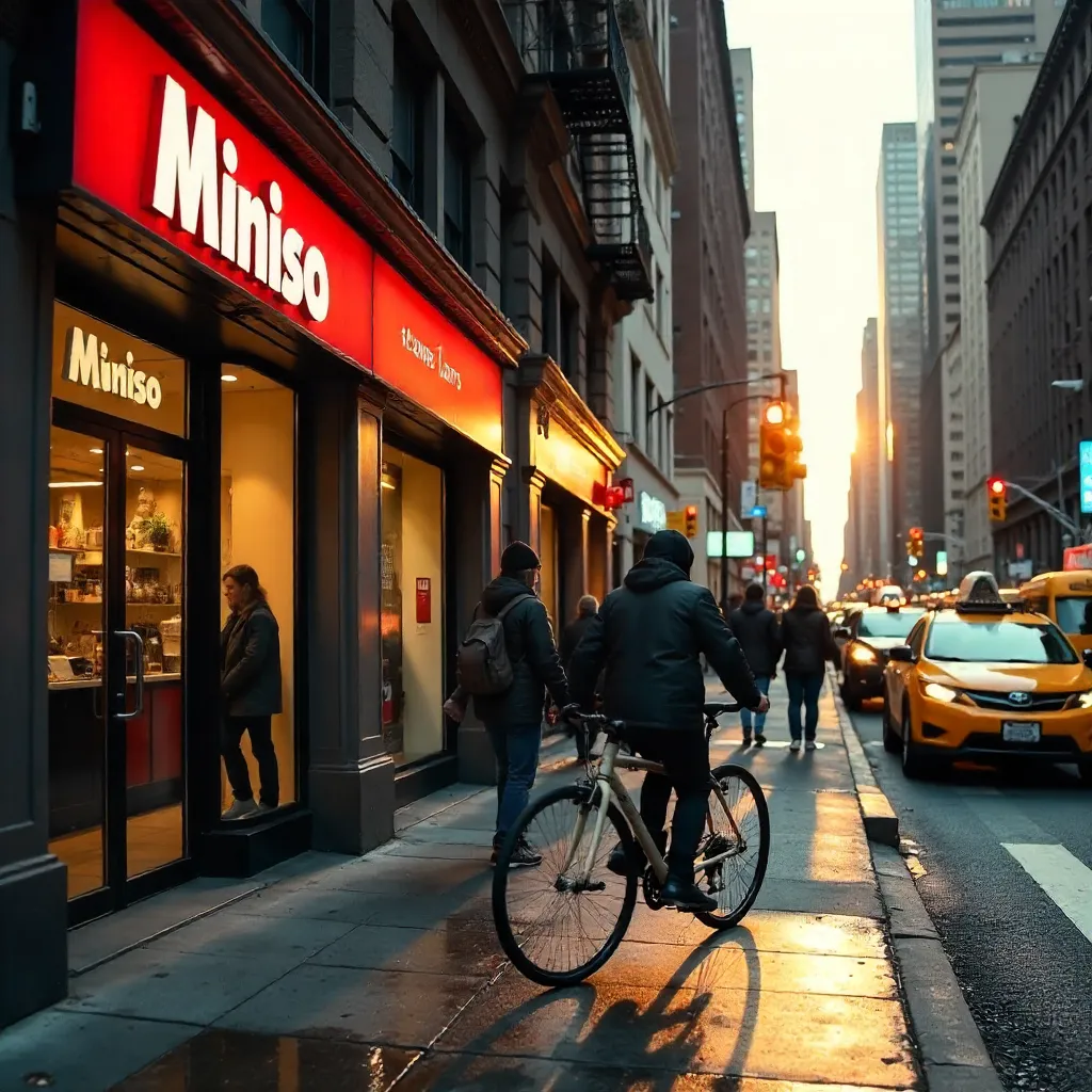 Dynamic NYC Street View Outside Miniso Storefront
