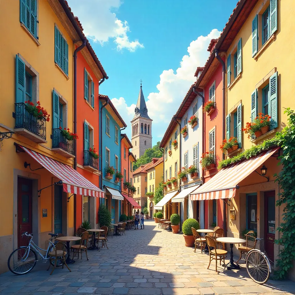 Charming European Street of Colorful Historic Buildings