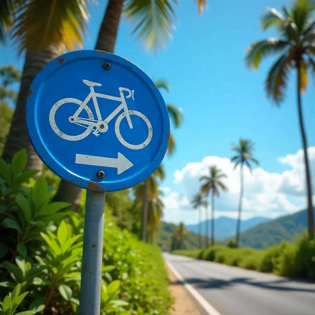 Blue Bicycle Route Sign under Brazil's Vibrant Sky