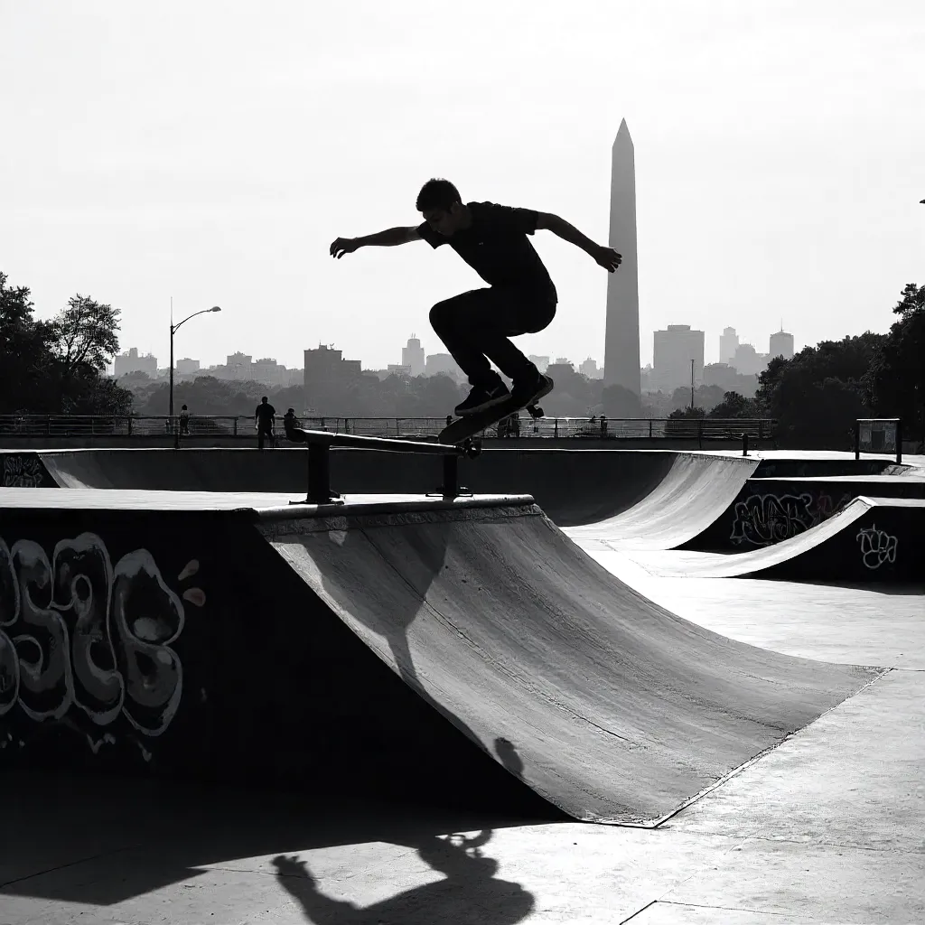 Silhouette Skateboarder in Buenos Aires Park