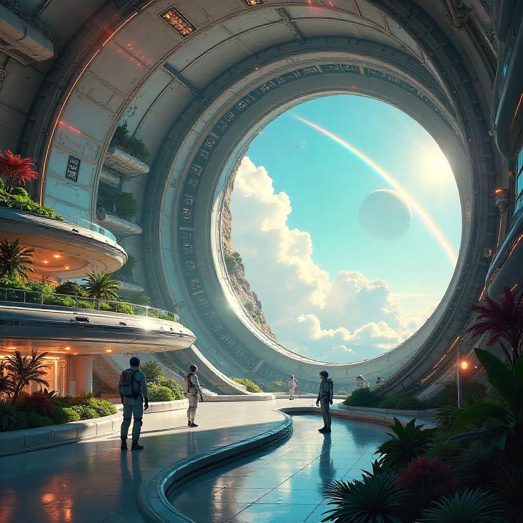 Rainbow Over a Futuristic Space Colony