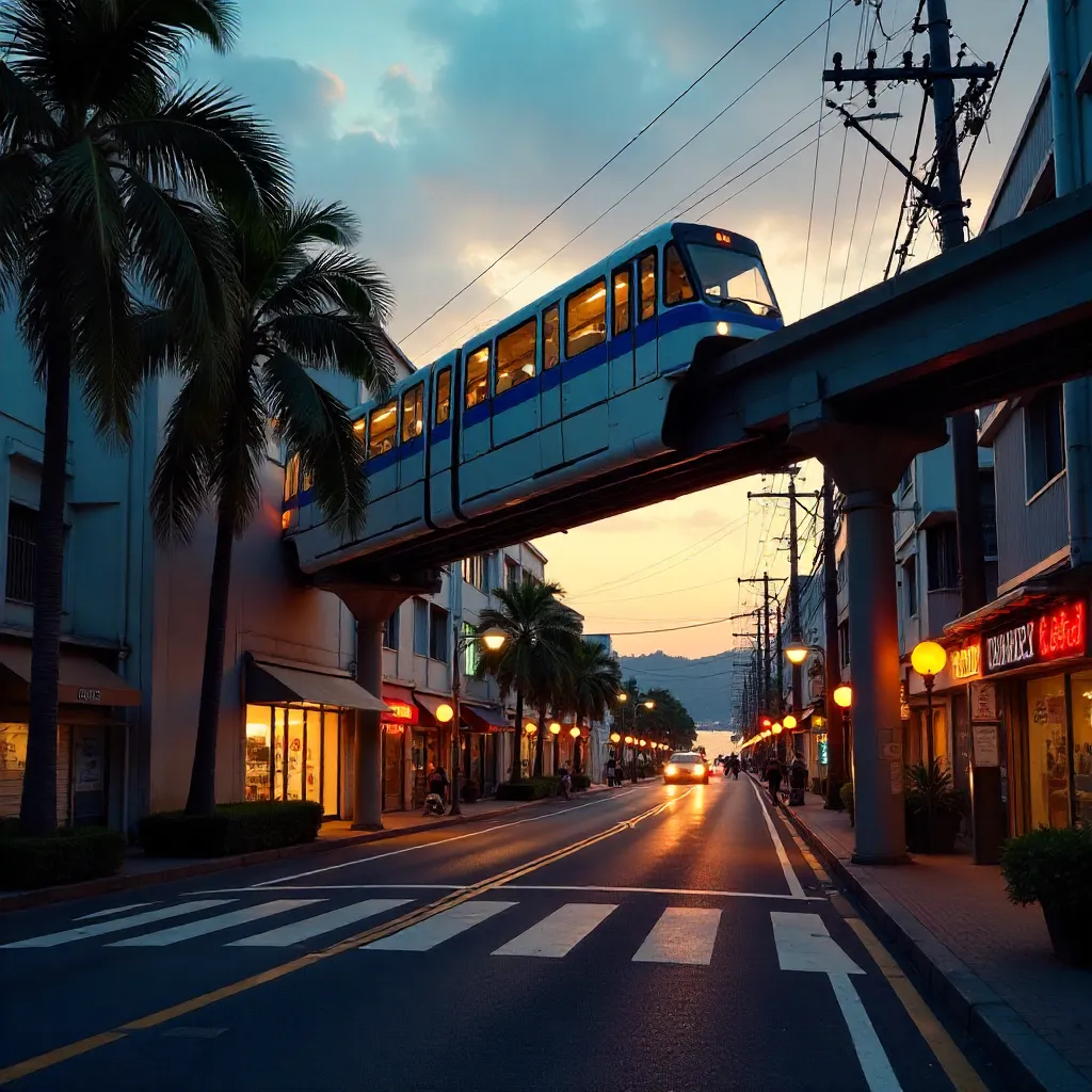 Twilight Serenity over Naha's Monorail in Okinawa