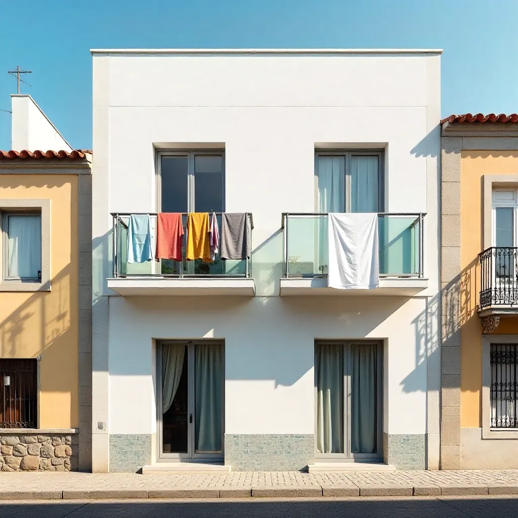 Sunny Aveiro Modern Facade with Clothesline