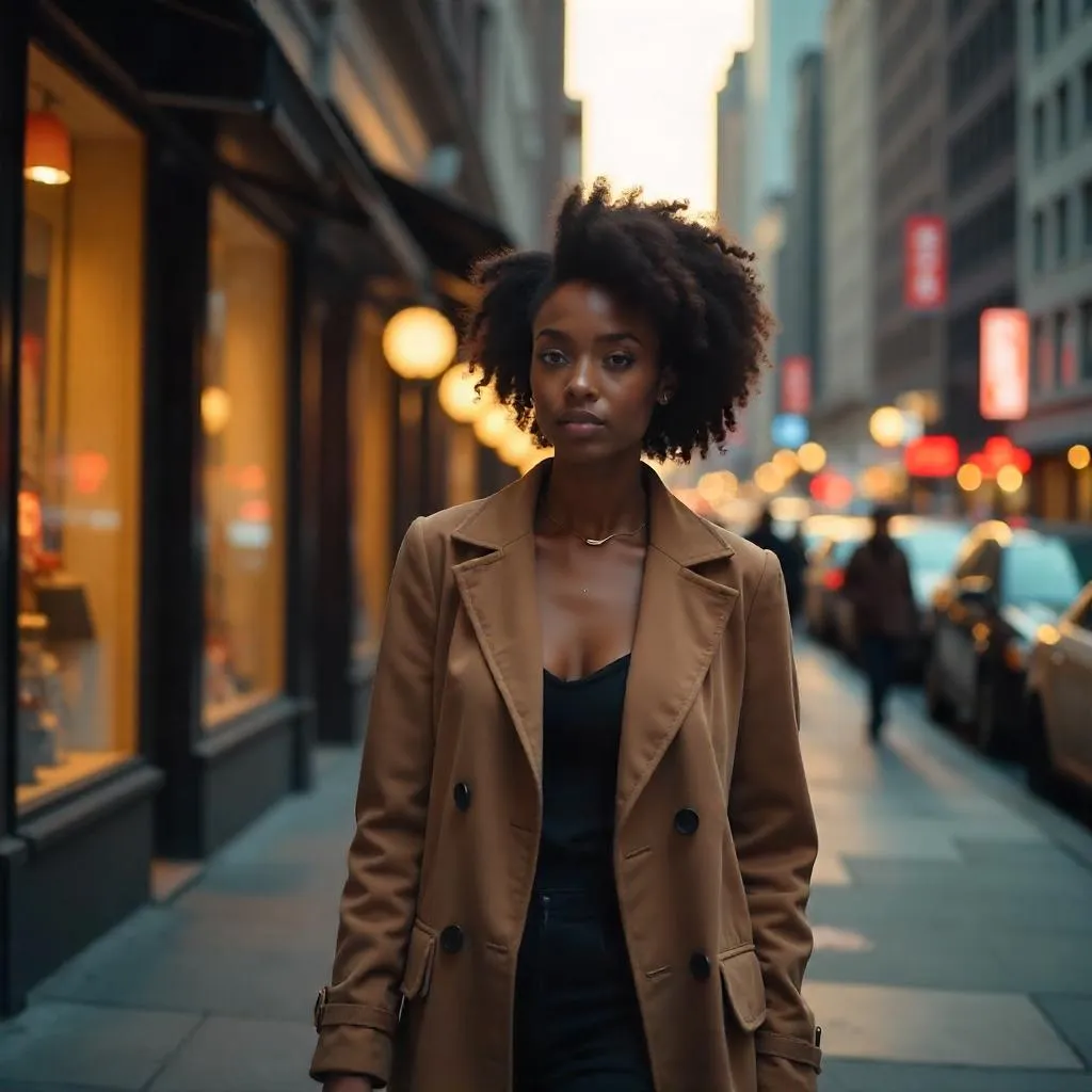 Elegant Black Girl on a Cosmopolitan City Street