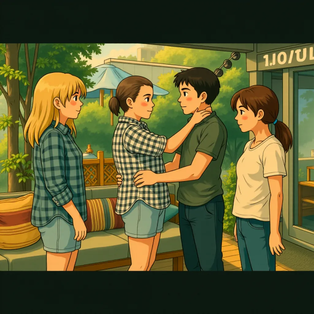 Jenna Elfman, Mila Kunis, Justin Timberlake, and Richard Jenkins in Friends with Benefits (2011) - Anime style