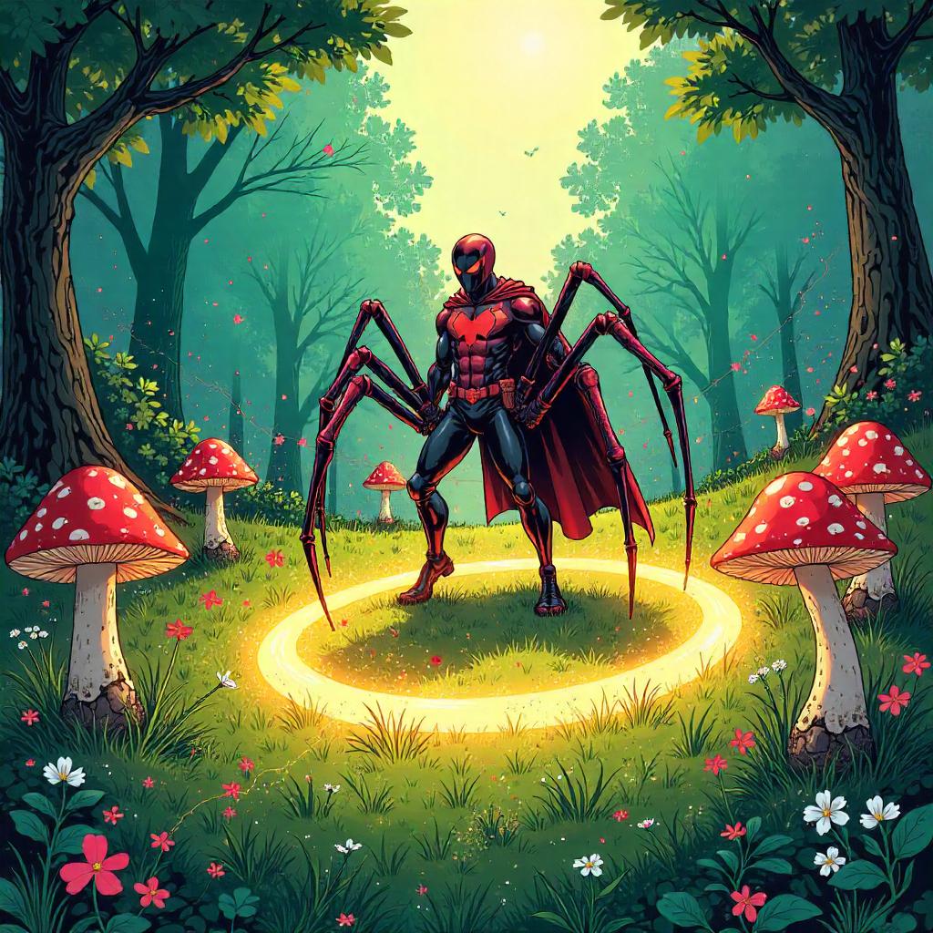 Spider Hero in Fairy Rings: Comic Book Splash