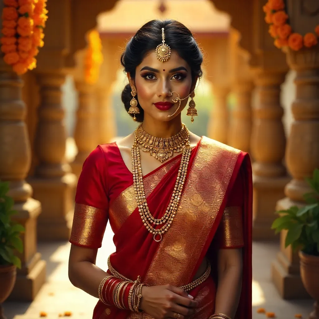Telangana Bride in Silk Saree with Floral Gajra