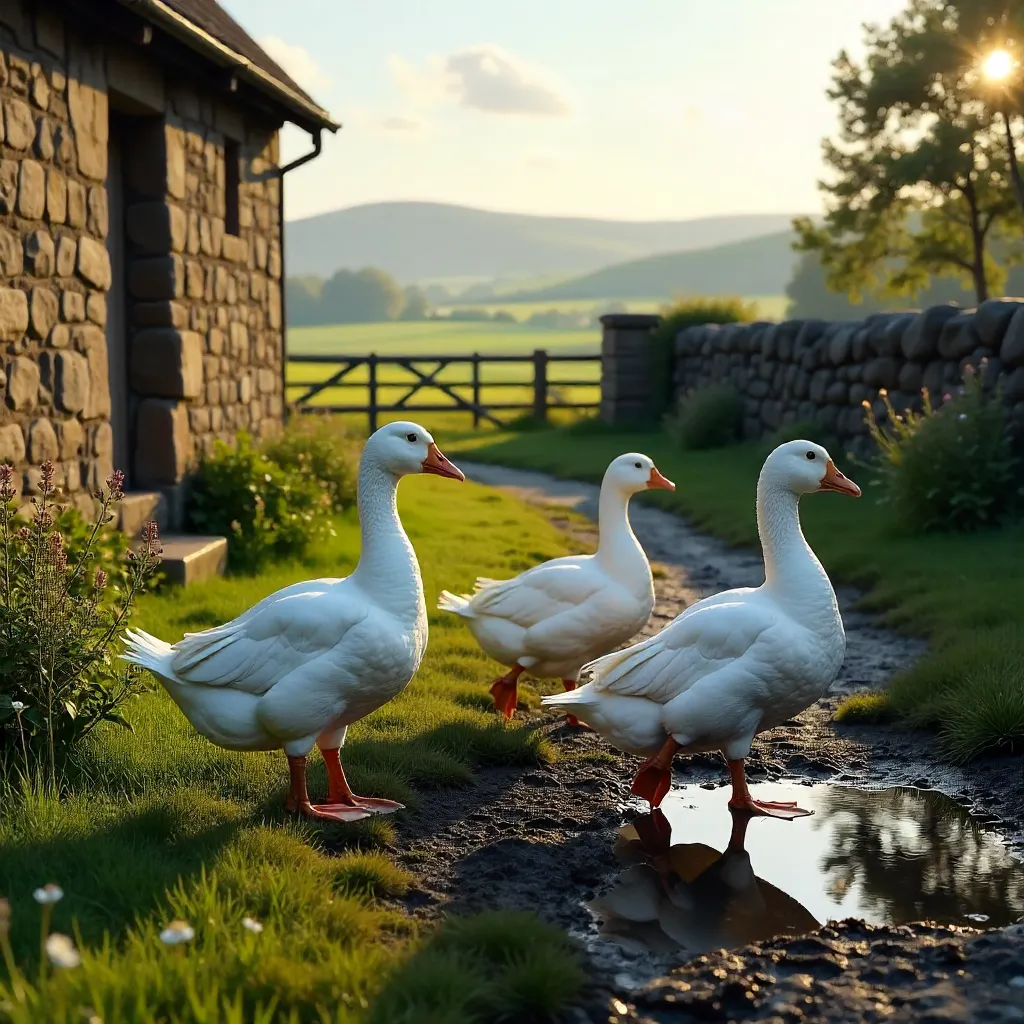 Three White Geese on a Dunblane Scottish Farm