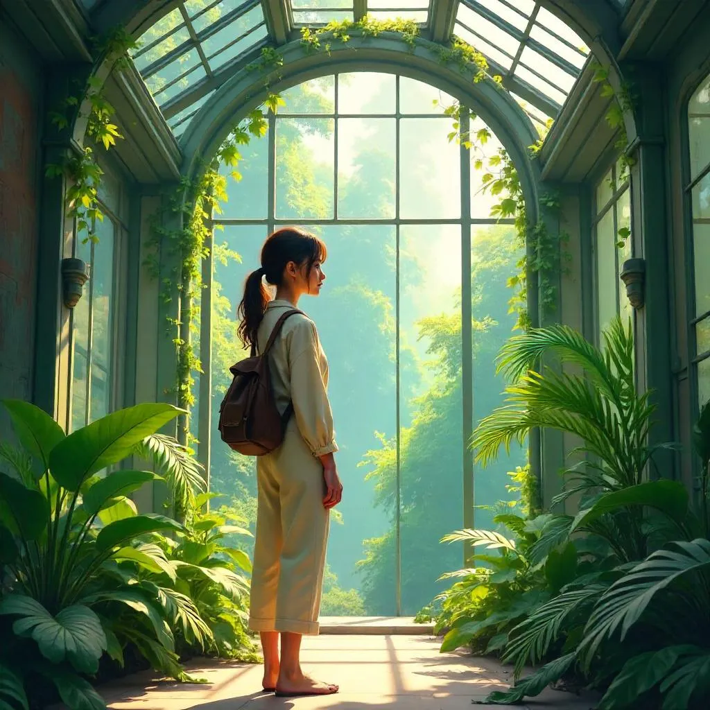 Concept Art: Young Woman in a Luminous Conservatory
