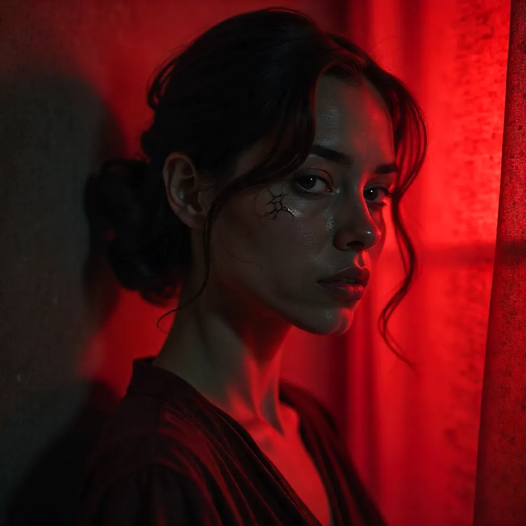 Cracked Crimson Portrait: Moody Vintage Noir