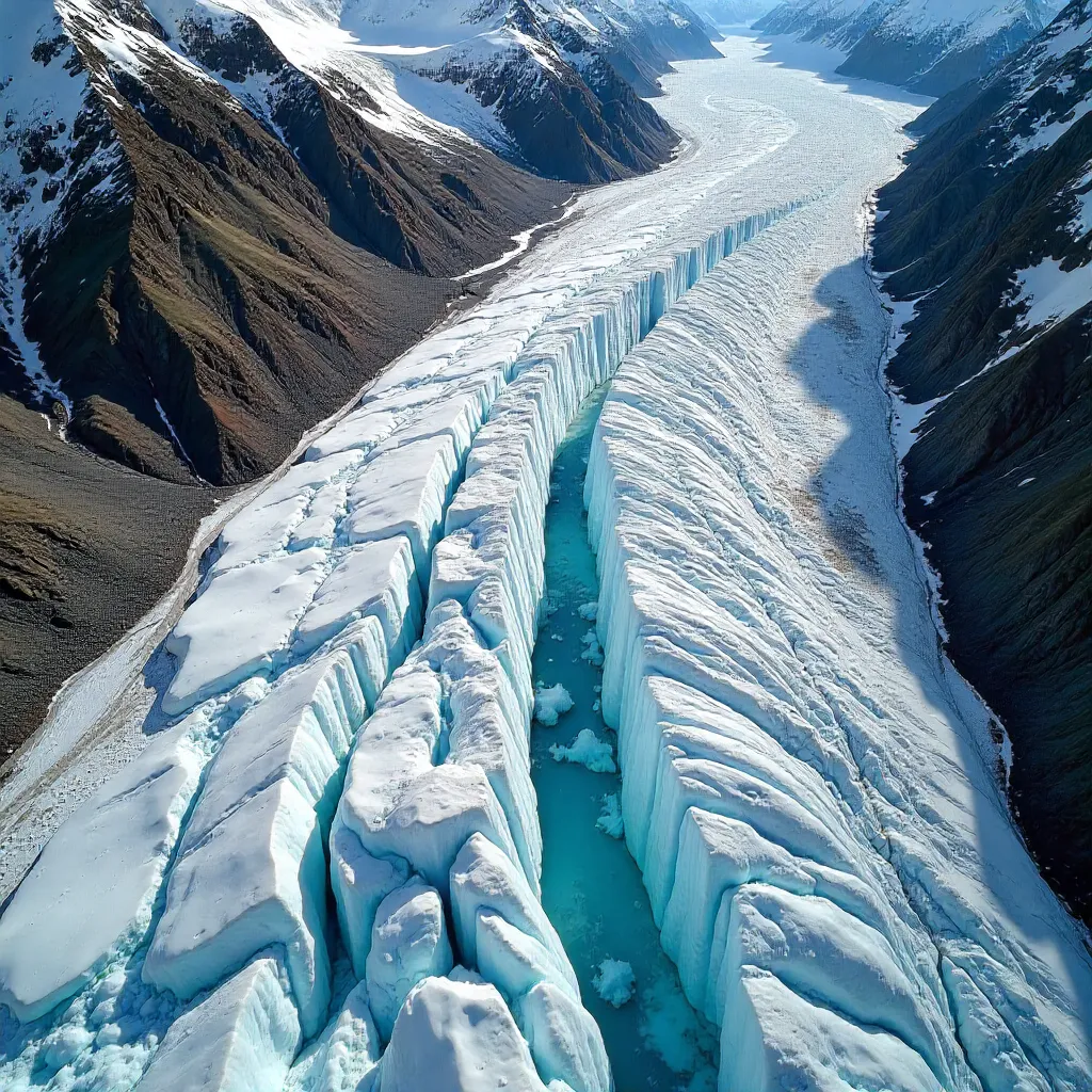 Aerial Tapestry of Glacial Ice and Bedrock Textures