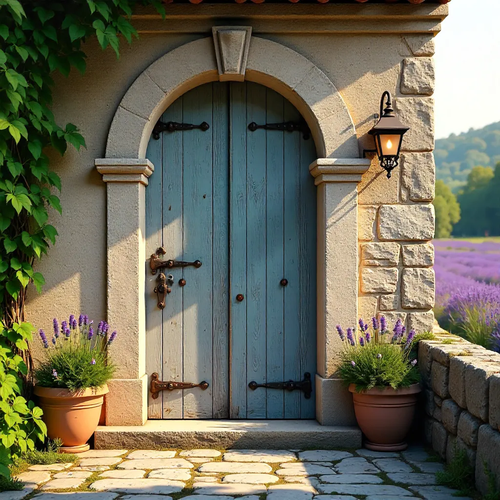 Charming Provence Stone Door: Rustic Wooden Arch