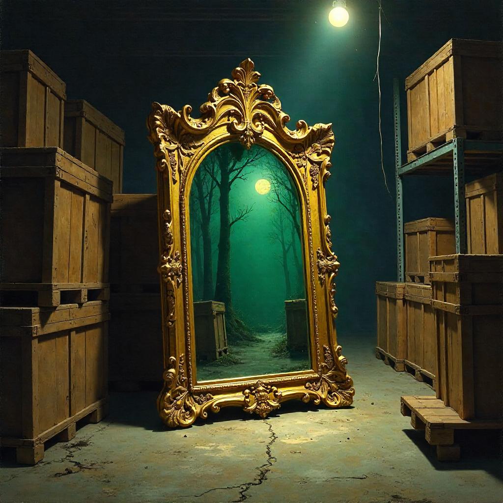 The Enchanted Mirror in a Dim Warehouse