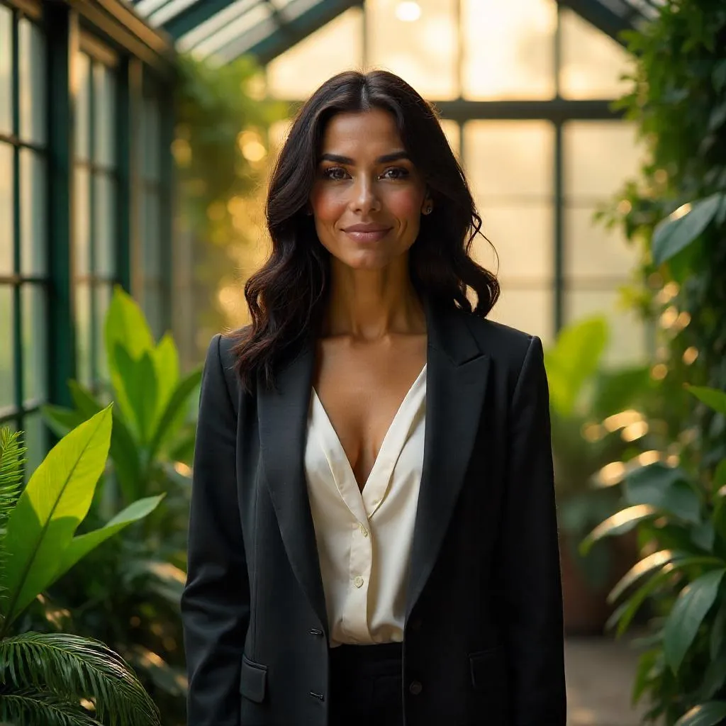 Confident Latina in a Sunlit Conservatory
