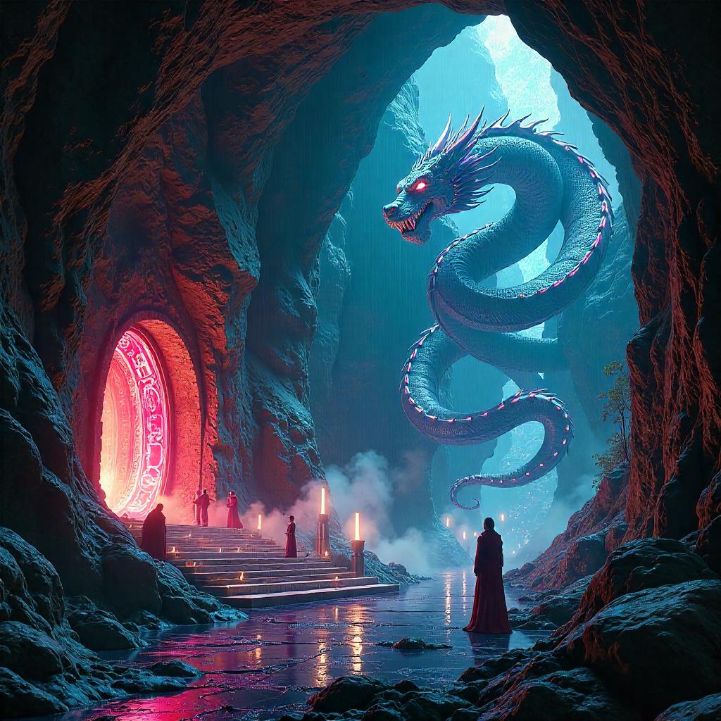 Neon Temple in the Dragon's Lair