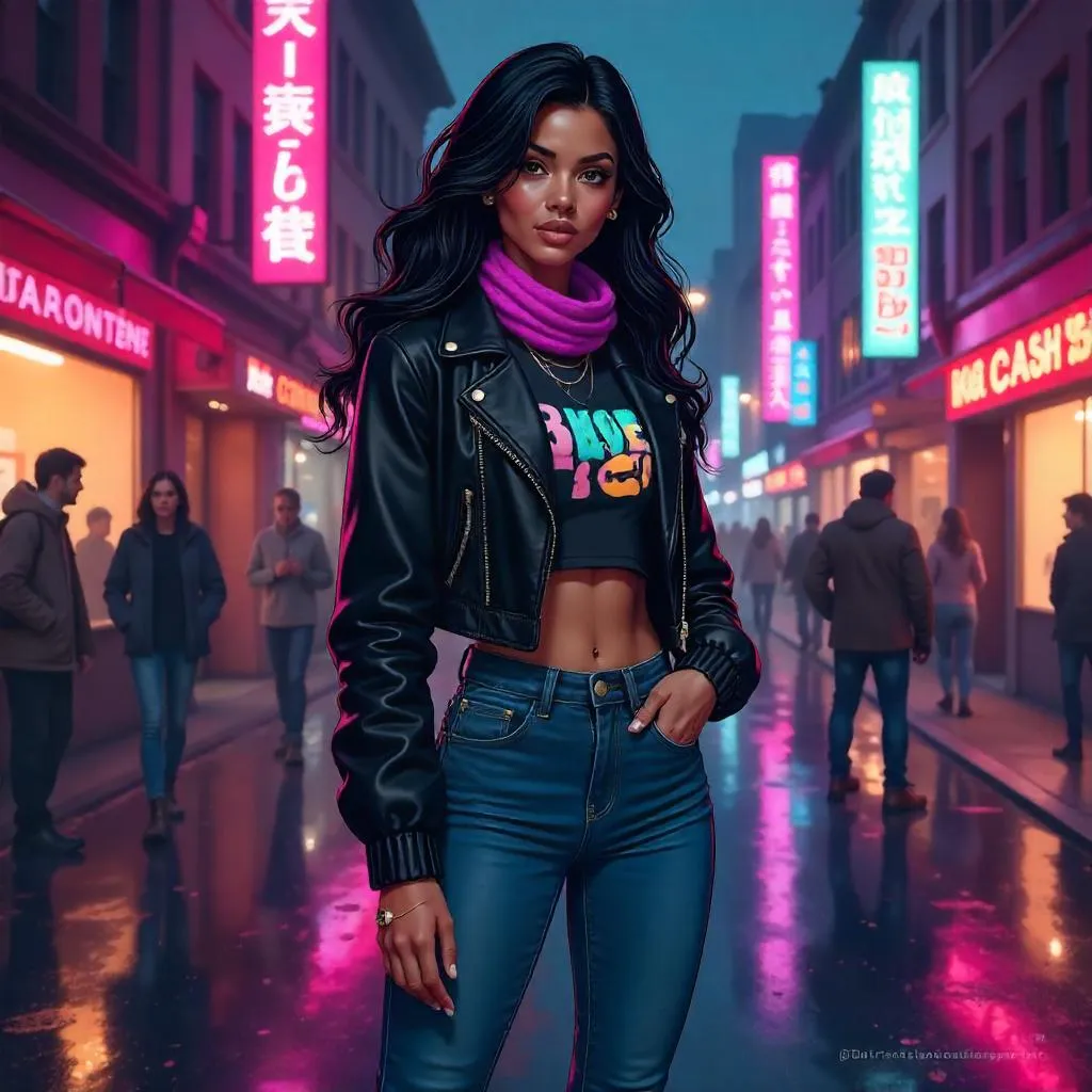Neon Night Street Style Latina Anime