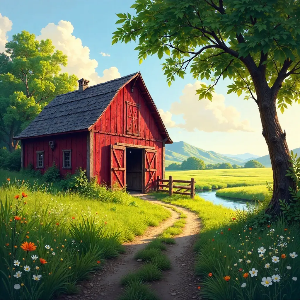 Serene Rustic Barn Amid Lush Countryside