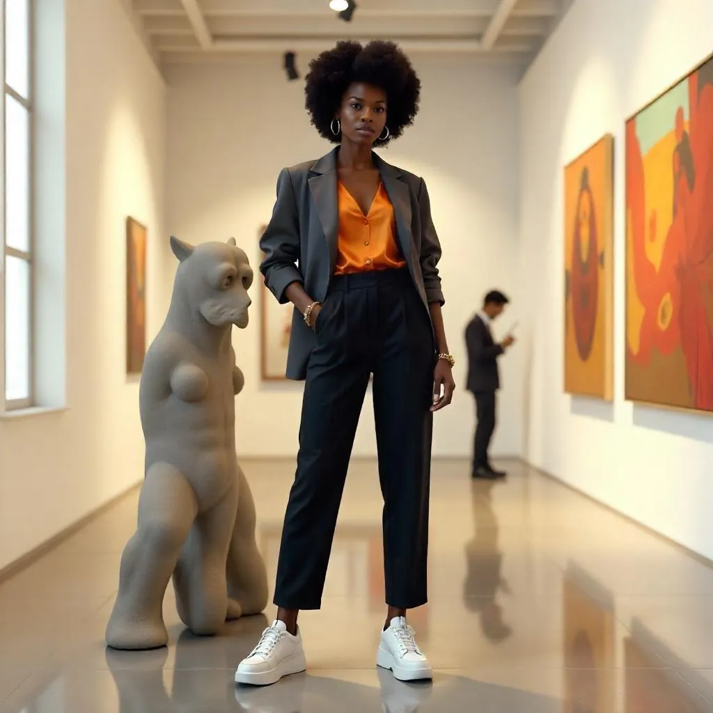 Stylish Black Woman in a Contemporary Art Gallery