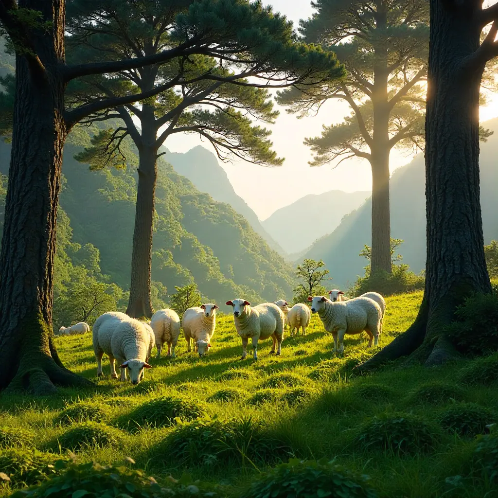 Sheep Grazing in Madeira's Lush Laurel Forest