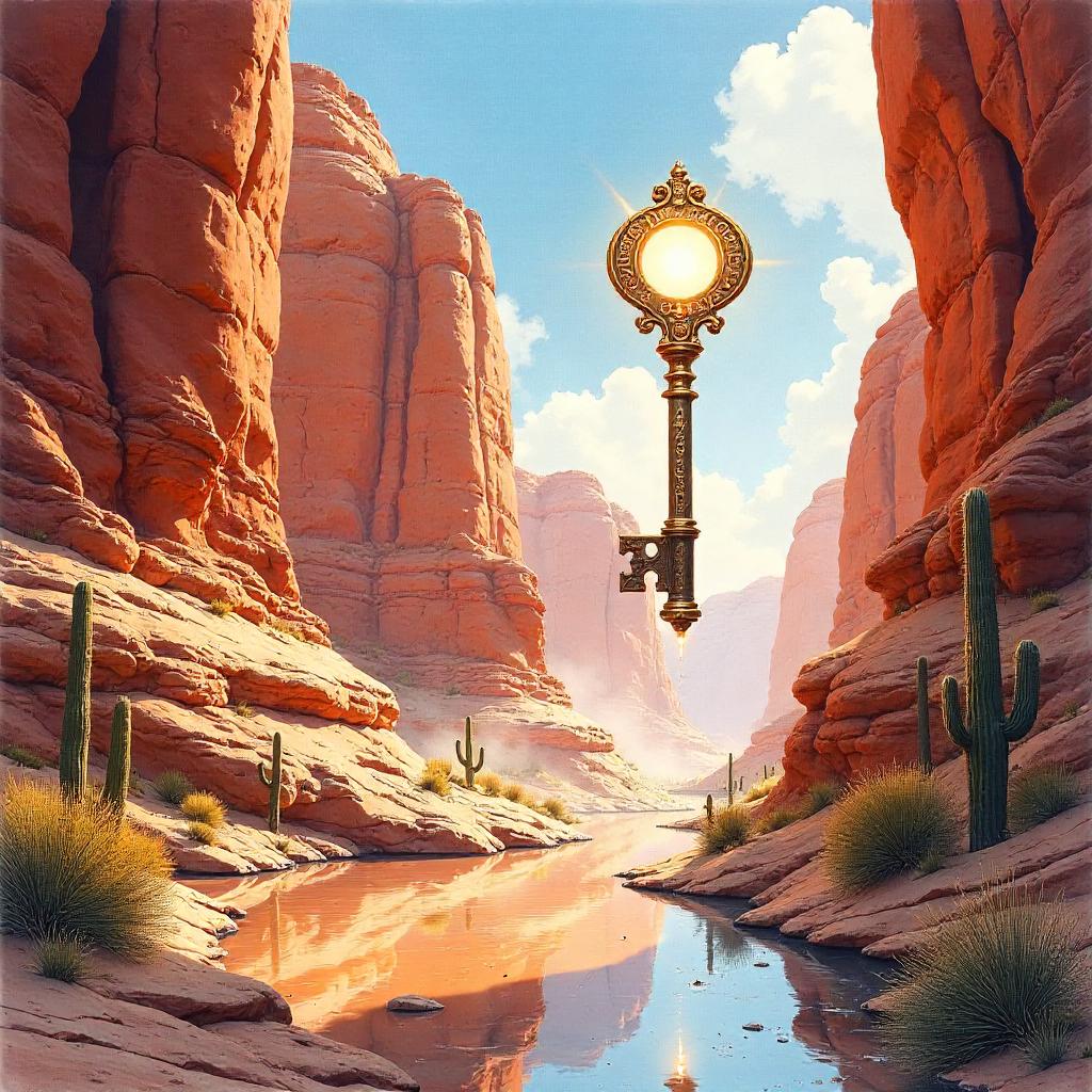 Dimensional Key in a Desert Canyon (Watercolor)