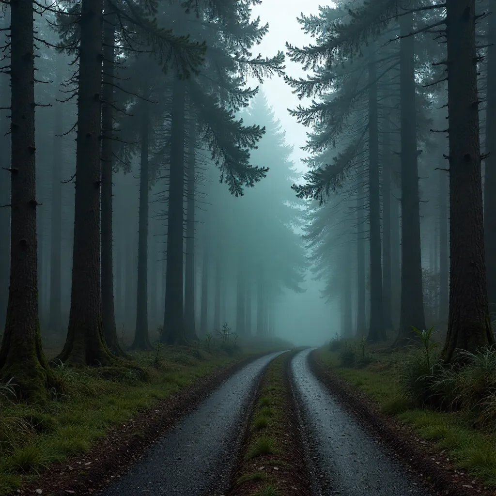 Winding Mist Road through Ocypel Forest, Poland
